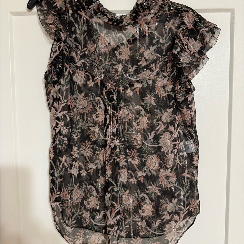 Veronica Beard Black and Pink Floral Blouse